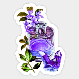 Flowers in a glass bottle and quartz - Artwork Sticker